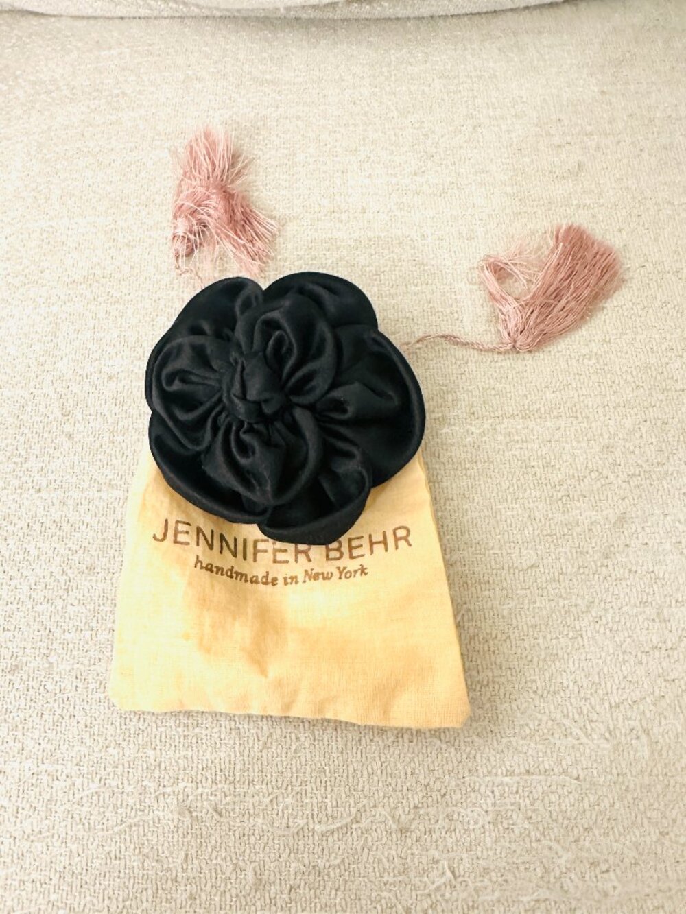 Jennifer Behr NWOT "Luella" Black Silk Satin Rosette Flower French Barrette Clip